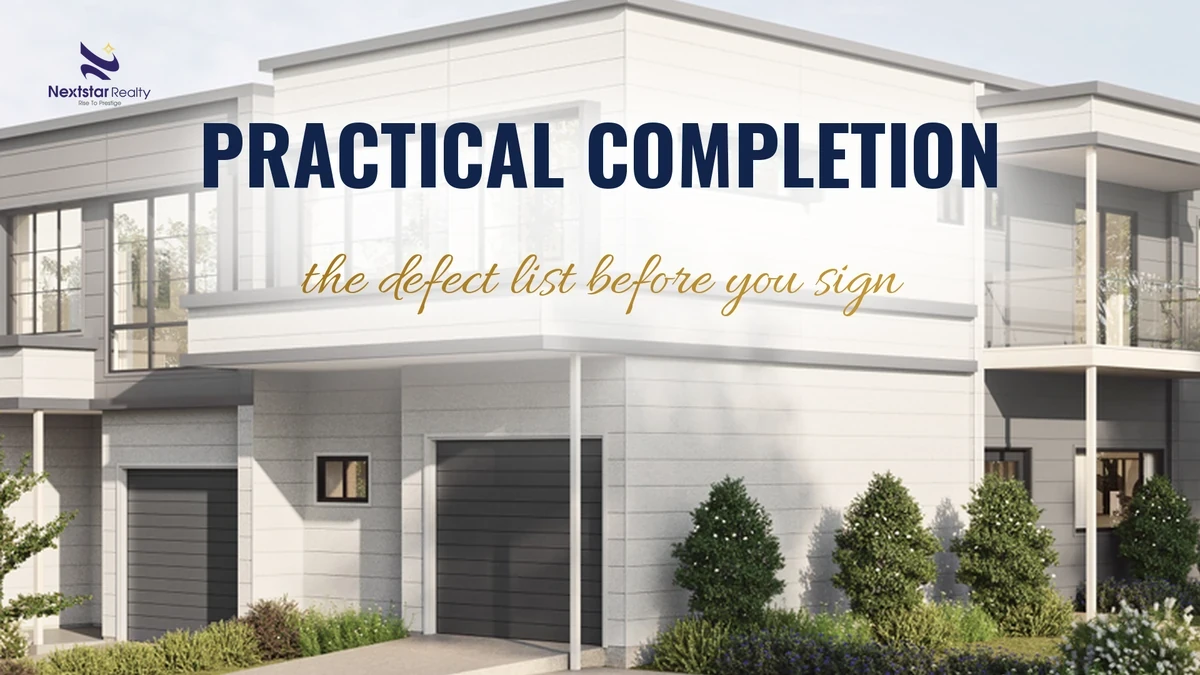 Practical completion inspection and defect list before handover of a new home