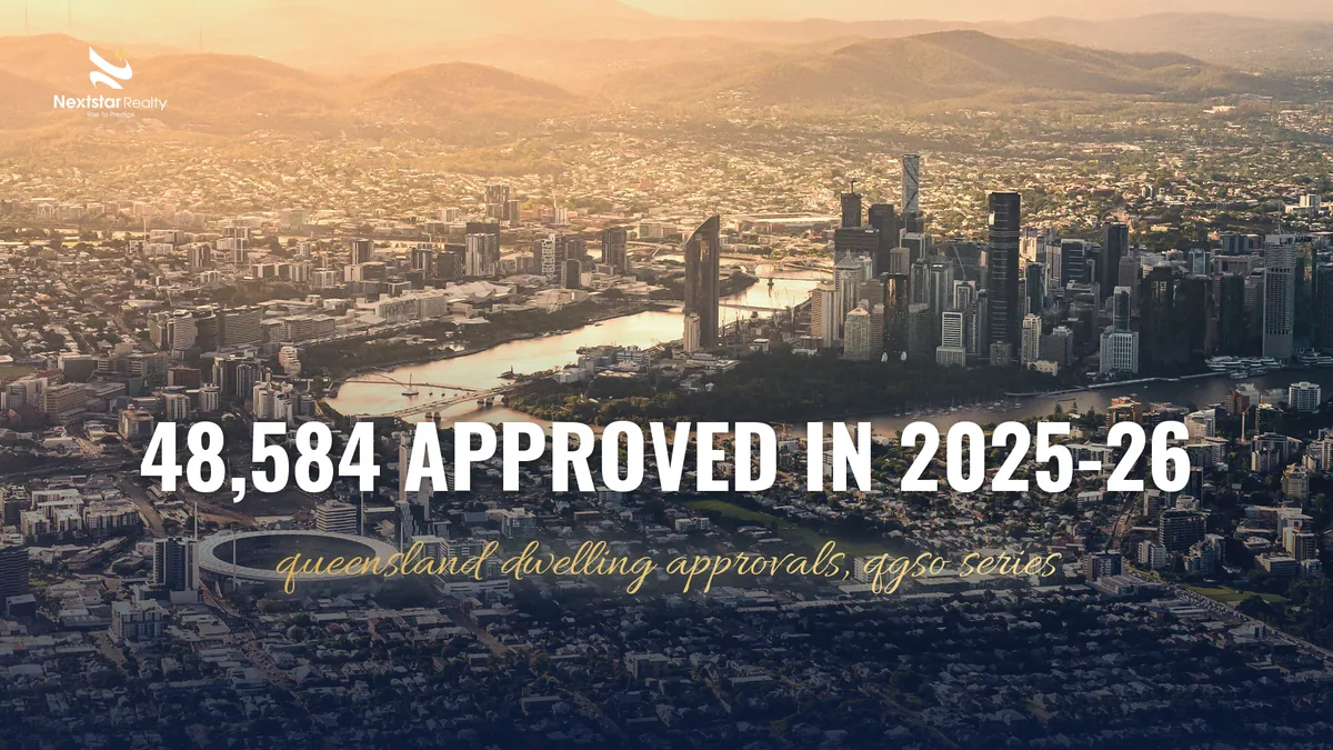 Queensland dwelling approvals in 2025-26 from the QGSO building approvals series